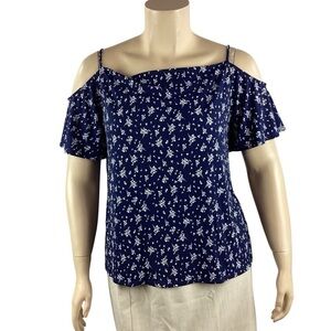 Kaileigh Valette Back Detail Knit Top Size XL Dark Blue Floral